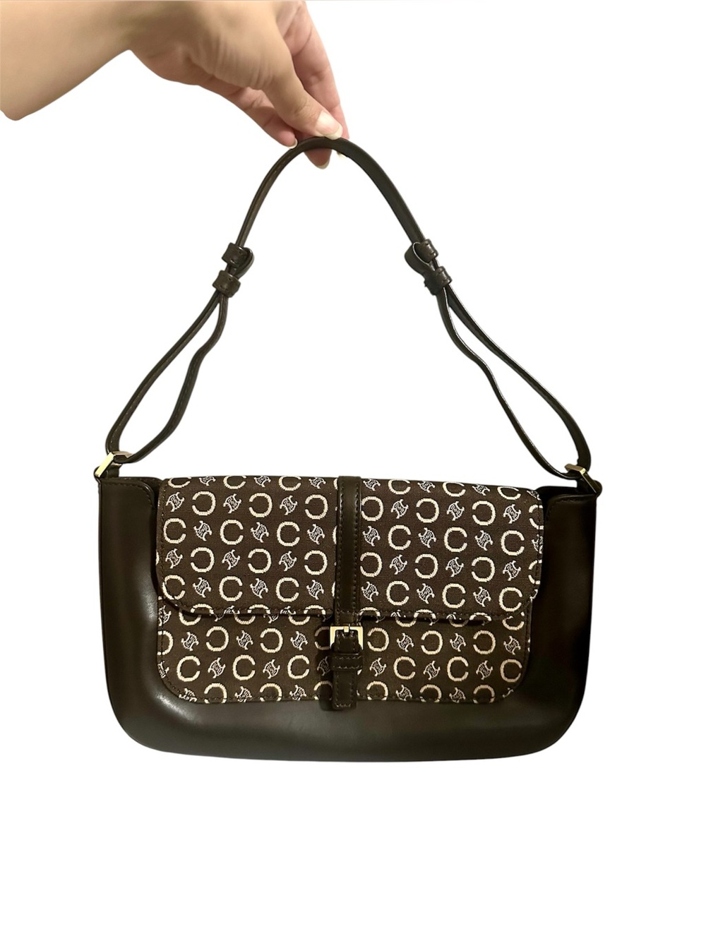 Celine Triomphe monogram Leather shoulder bag with Adjustable strap and dust Bag